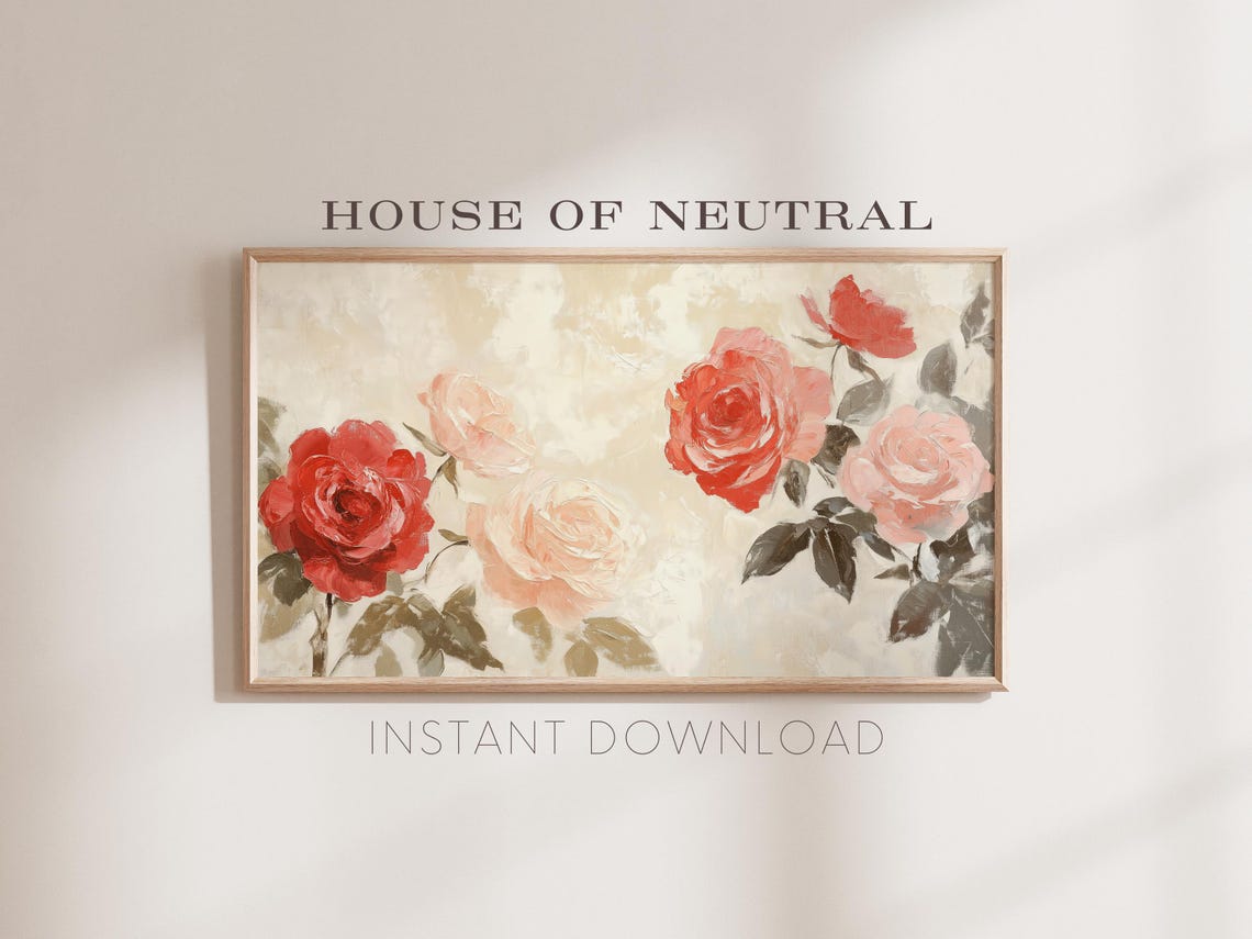 Frame Tv Art Flower Art Valentines Day Tv Art Valentines Frame Tv Art Oil Painting Neutral Art 169 Ratio Tv245 - Image 4