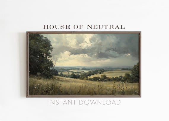 Frame Tv Art Green Landscape Textured Oil Painting Rustic Vintage Art Dark Moody Fine Art Spring Meadow 169 Ratio Tv57