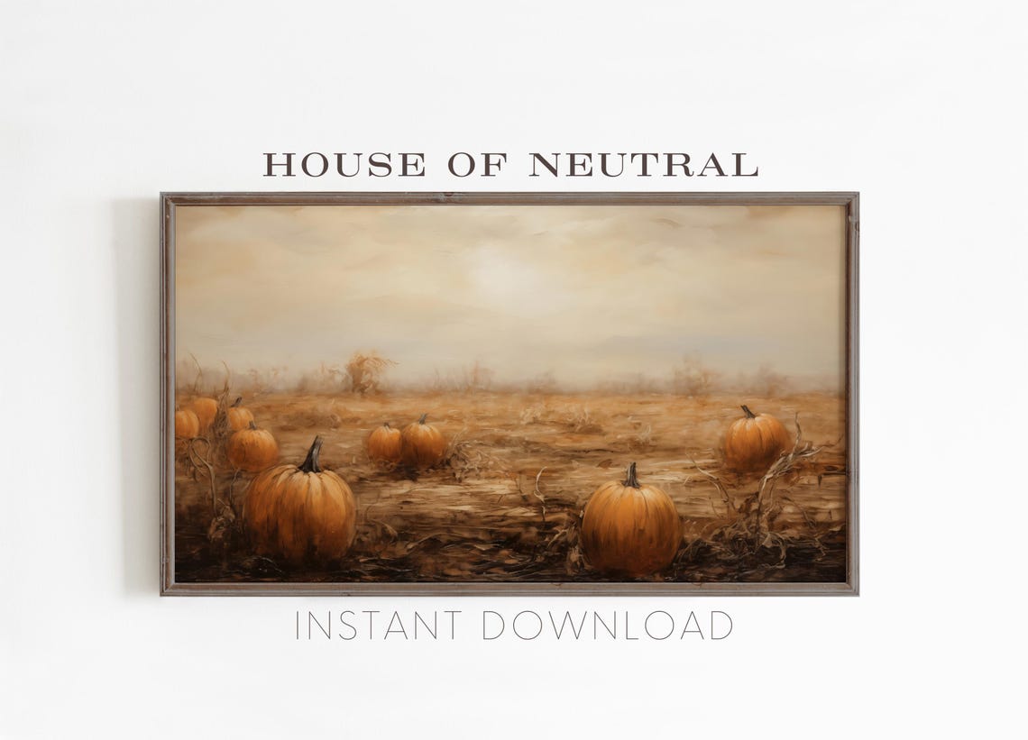 Orange Pumpkin Patch Autumn Field Misty Harvest Rustic Art Wall Poster