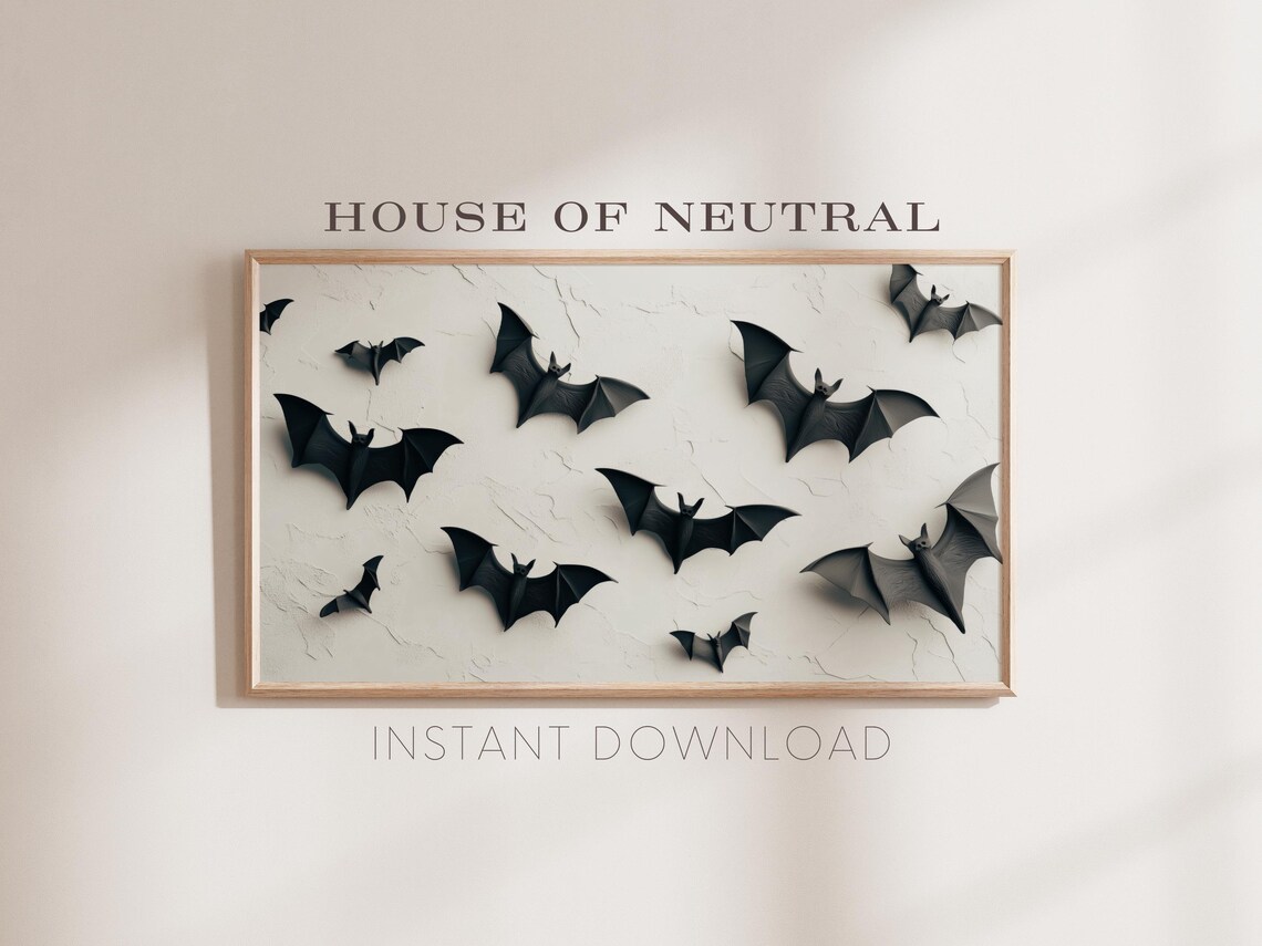 Black 3D Bats Cracked White Wall Modern Halloween Decor Art Wall Poster - Image 4