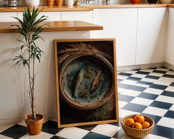 Fish Wall Art Rustic Food Still Life Print Farmhouse Kitchen Poster