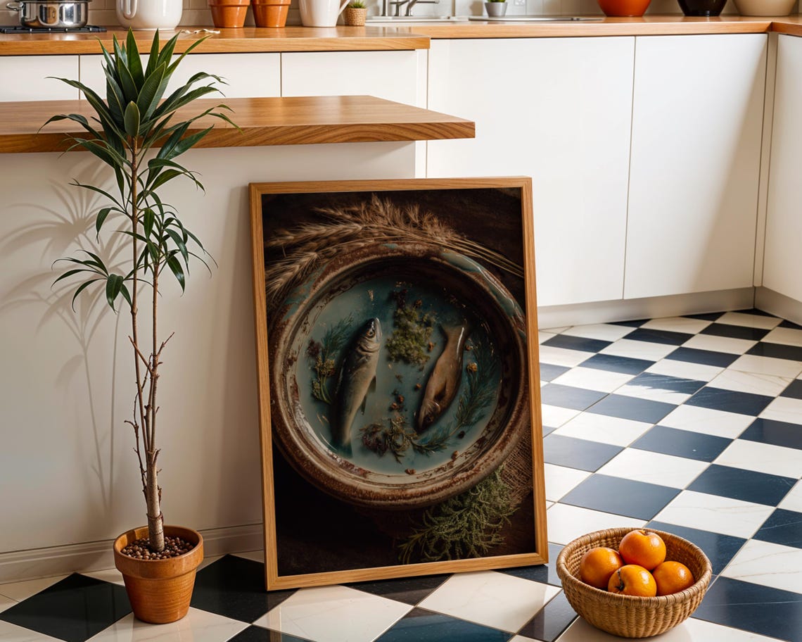 Fish Wall Art Rustic Food Still Life Print Farmhouse Kitchen Poster