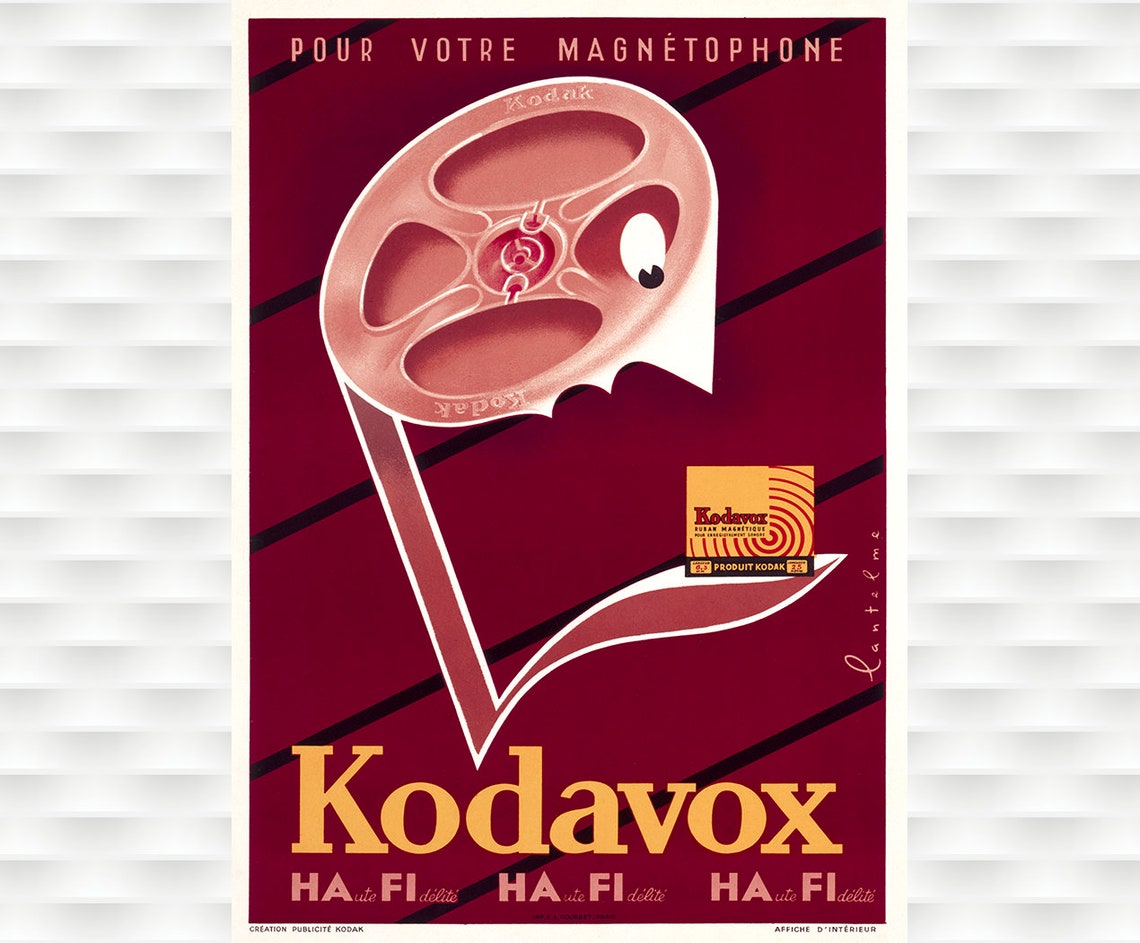 Kodavox Kodak Magnetic Tape Reel French Vintage Advertising Poster