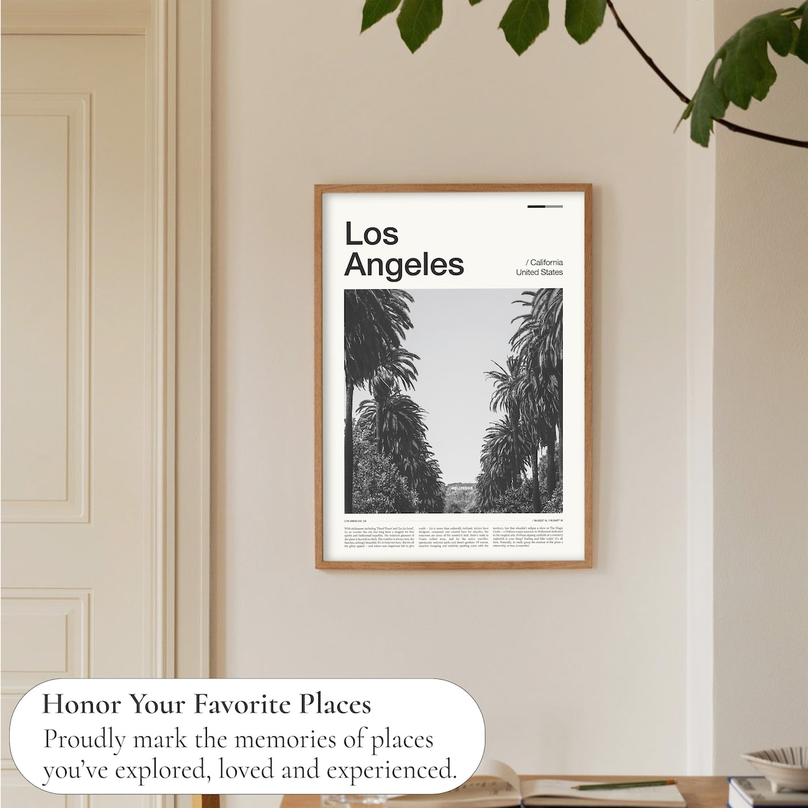 Los Angeles Hollywood Sign Palms Black White City Art Poster - Image 5