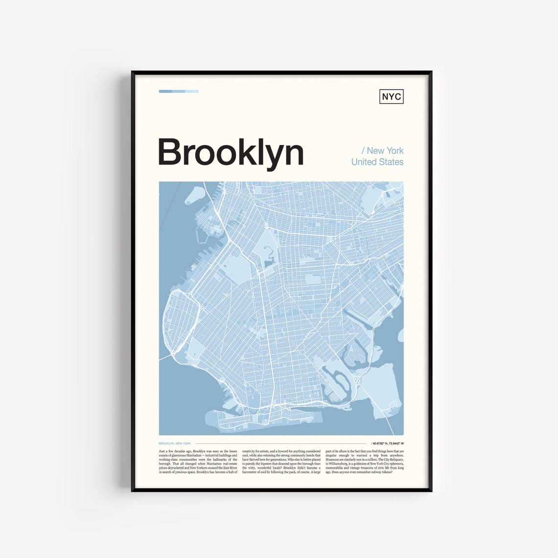 Brooklyn New York United States Soft Light Blue City Map Poster