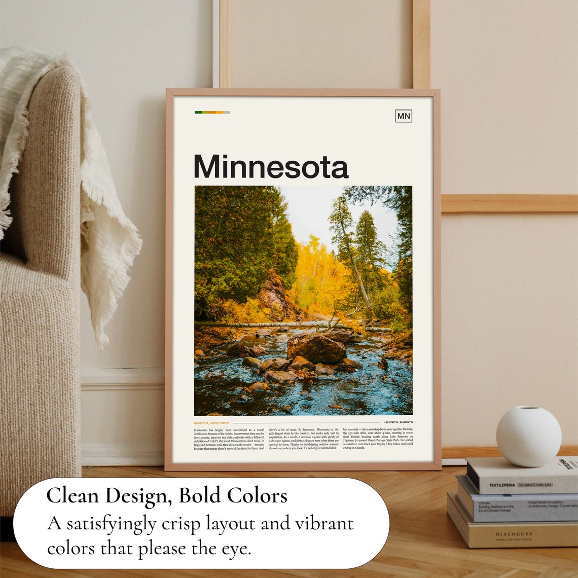 Minnesota United States Autumn Creek Forest Scene Travel Poster - Image 3
