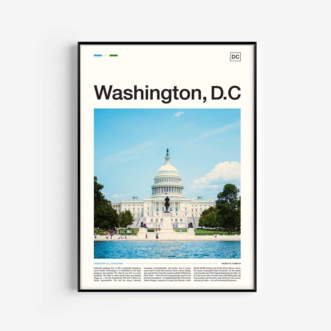 Washington DC Travel Poster, Skyline Wall Art