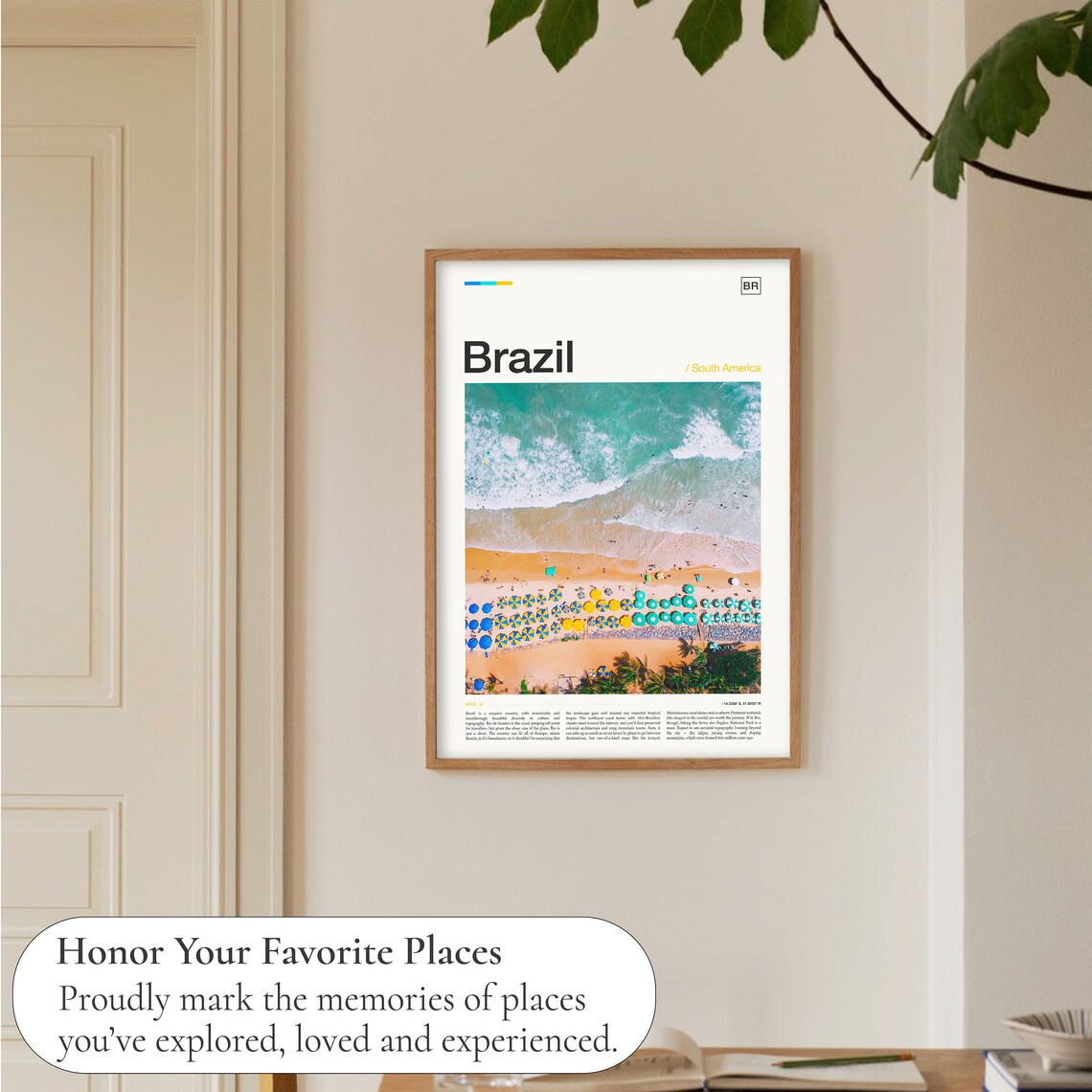 Brazil Beach Aerial Colorful Umbrellas Turquoise Waves Travel Poster - Image 5