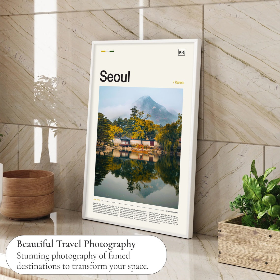 Seoul Korea Palace Pond Mountain Reflection Autumn Trees Poster - Image 4