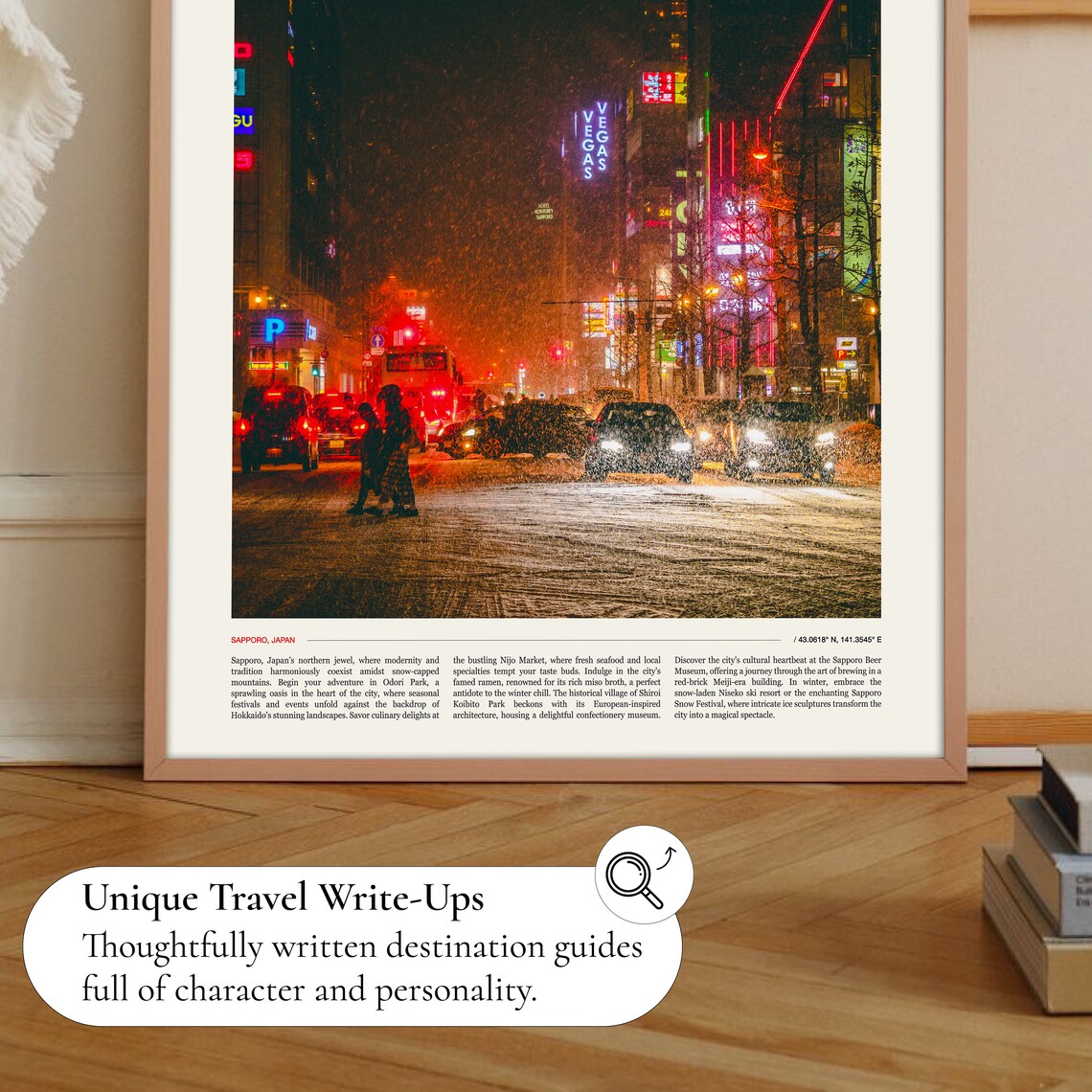 Sapporo Snowy Neon Night Street Japan Winter City Lights Photo Poster - Image 2
