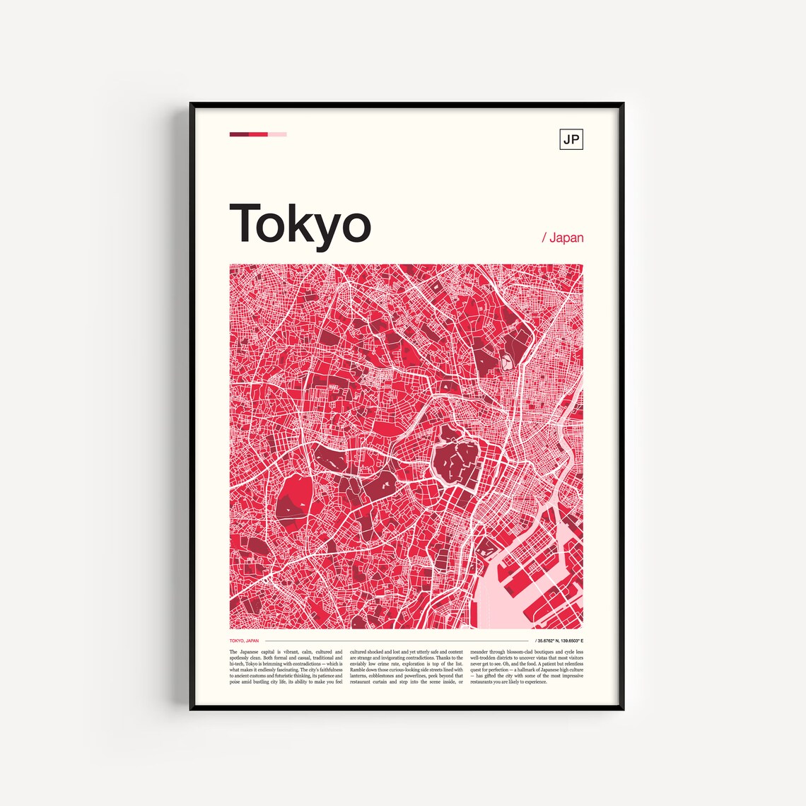 Tokyo City Street Map Red Modern Japanese Cartography Poster