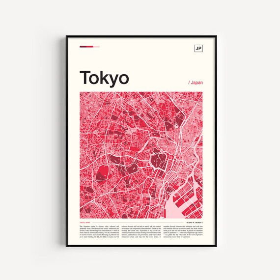 Tokyo City Street Map Red Modern Japanese Cartography Poster