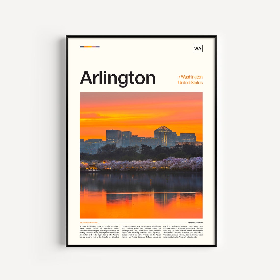Arlington Washington Sunset Cherry Blossom Skyline Scenic Poster