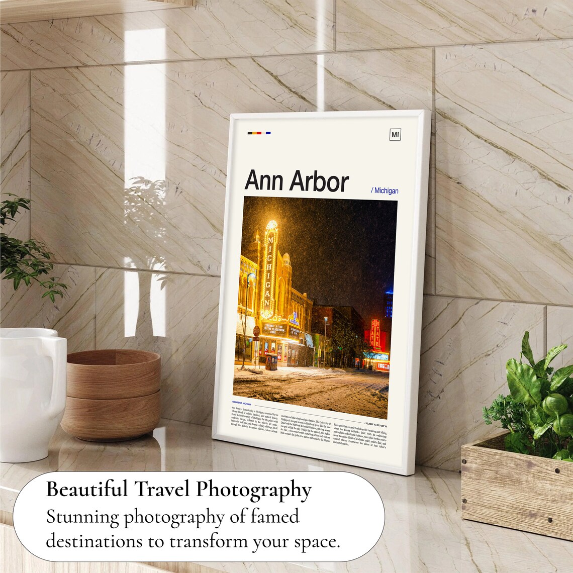 Ann Arbor Michigan Theatre Marquee Snowy Night Photo Travel Poster - Image 4