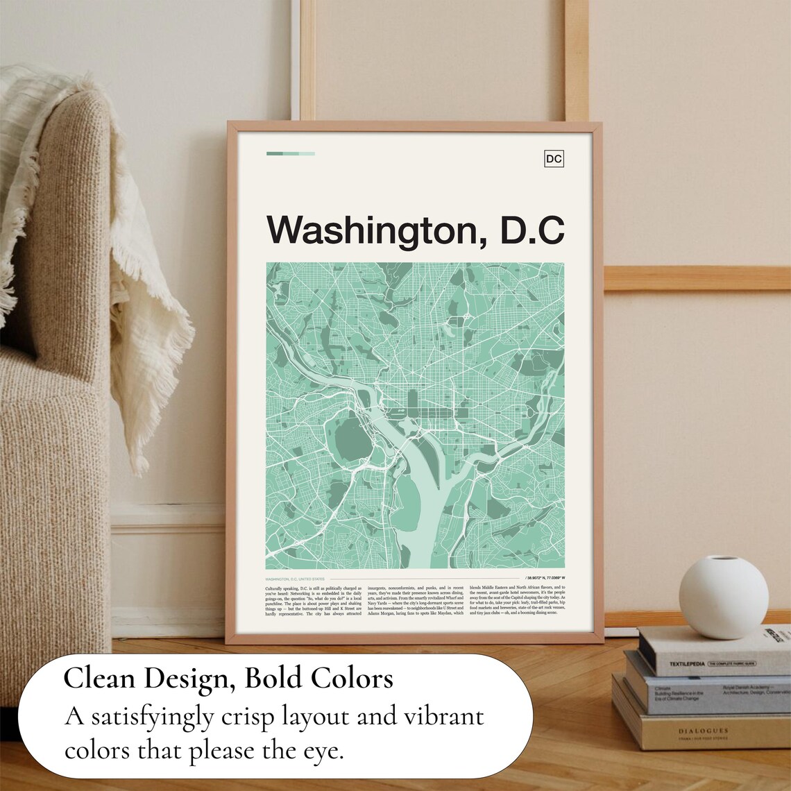 Washington DC United States Mint Green City Map Travel Poster - Image 3