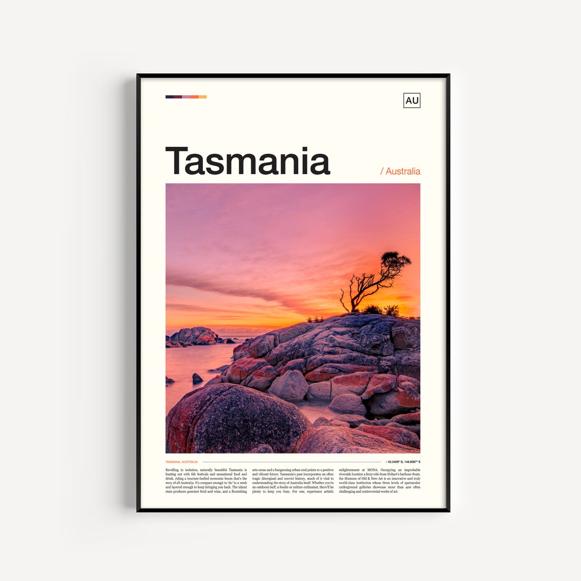 Tasmania Rocky Shoreline Sunset Australia Island Landscape Poster