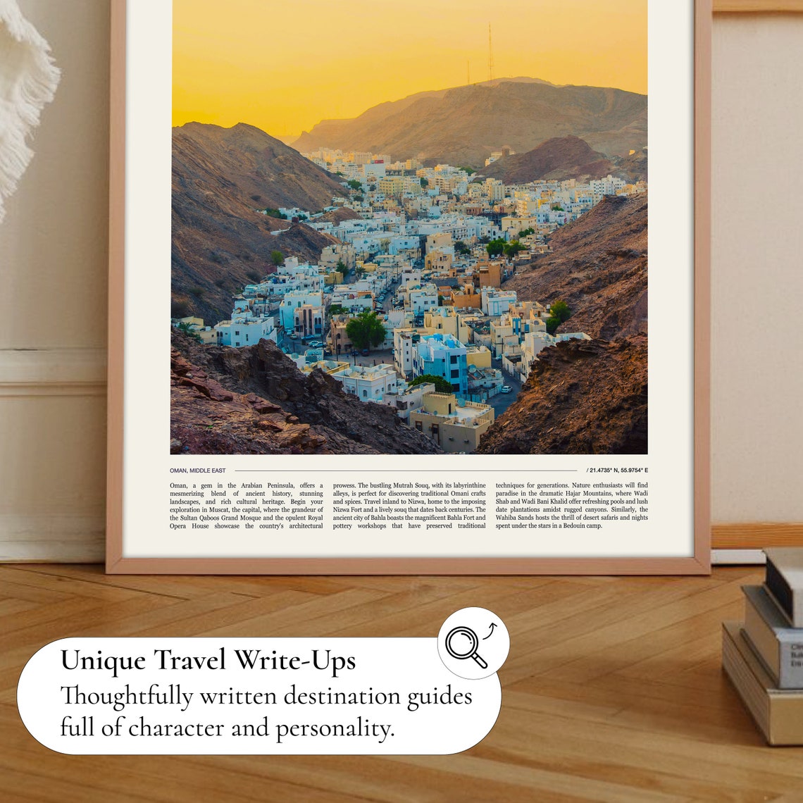 Oman Middle East Golden Sunset Over Hillside Town Travel Poster - Image 2