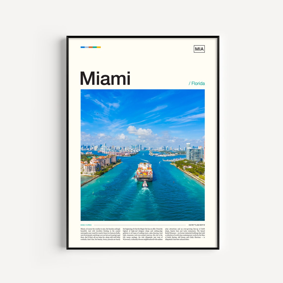 Miami Florida Harbor Container Ship Skyline Blue Water Photo Poster