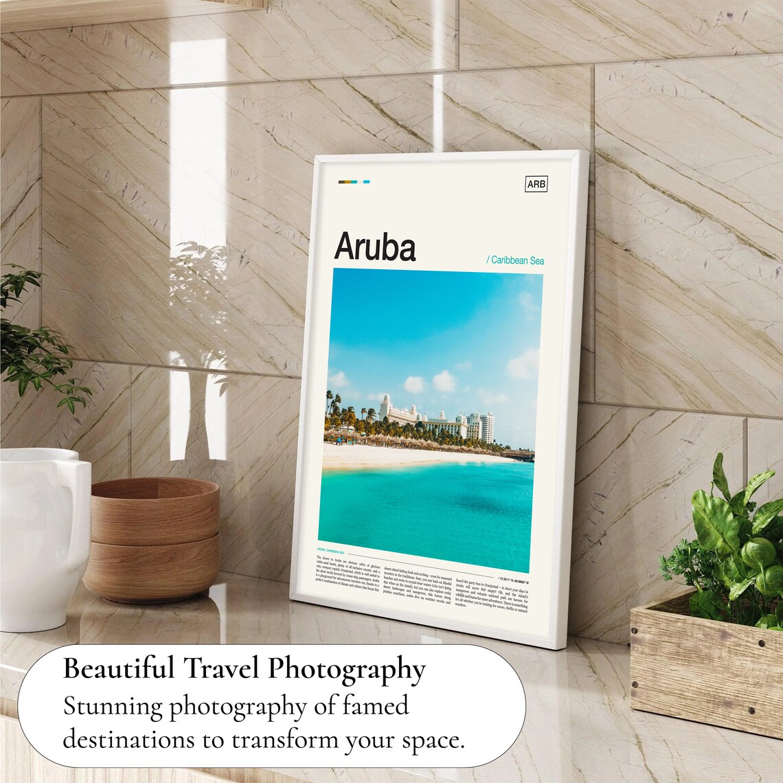 Aruba White Sand Beach Palm Trees Caribbean Sea Travel Poster - Image 4