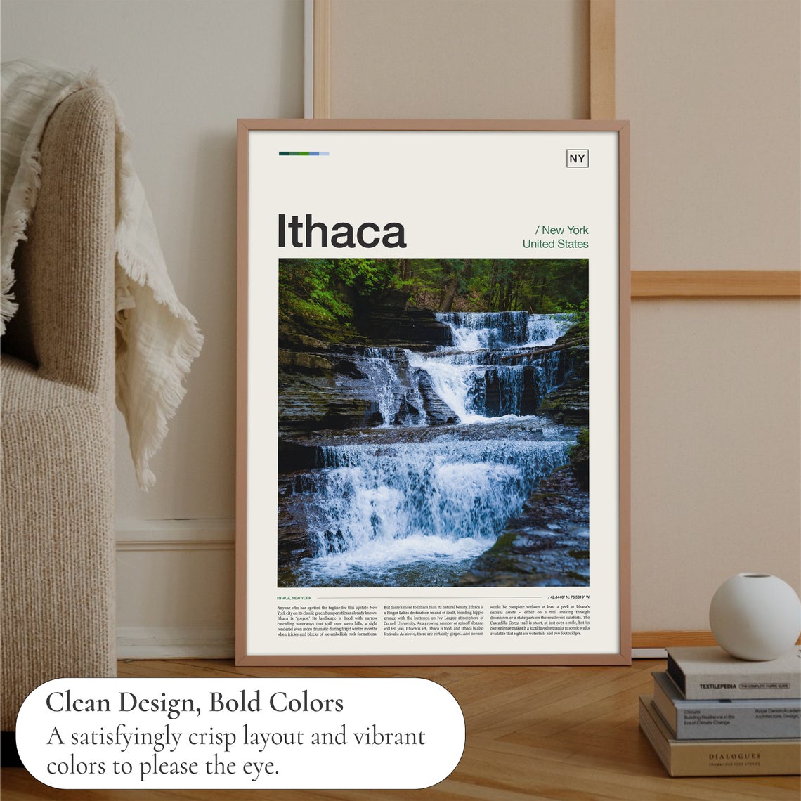 Ithaca New York Cascading Waterfall Lush Gorge Nature Photo Poster - Image 3
