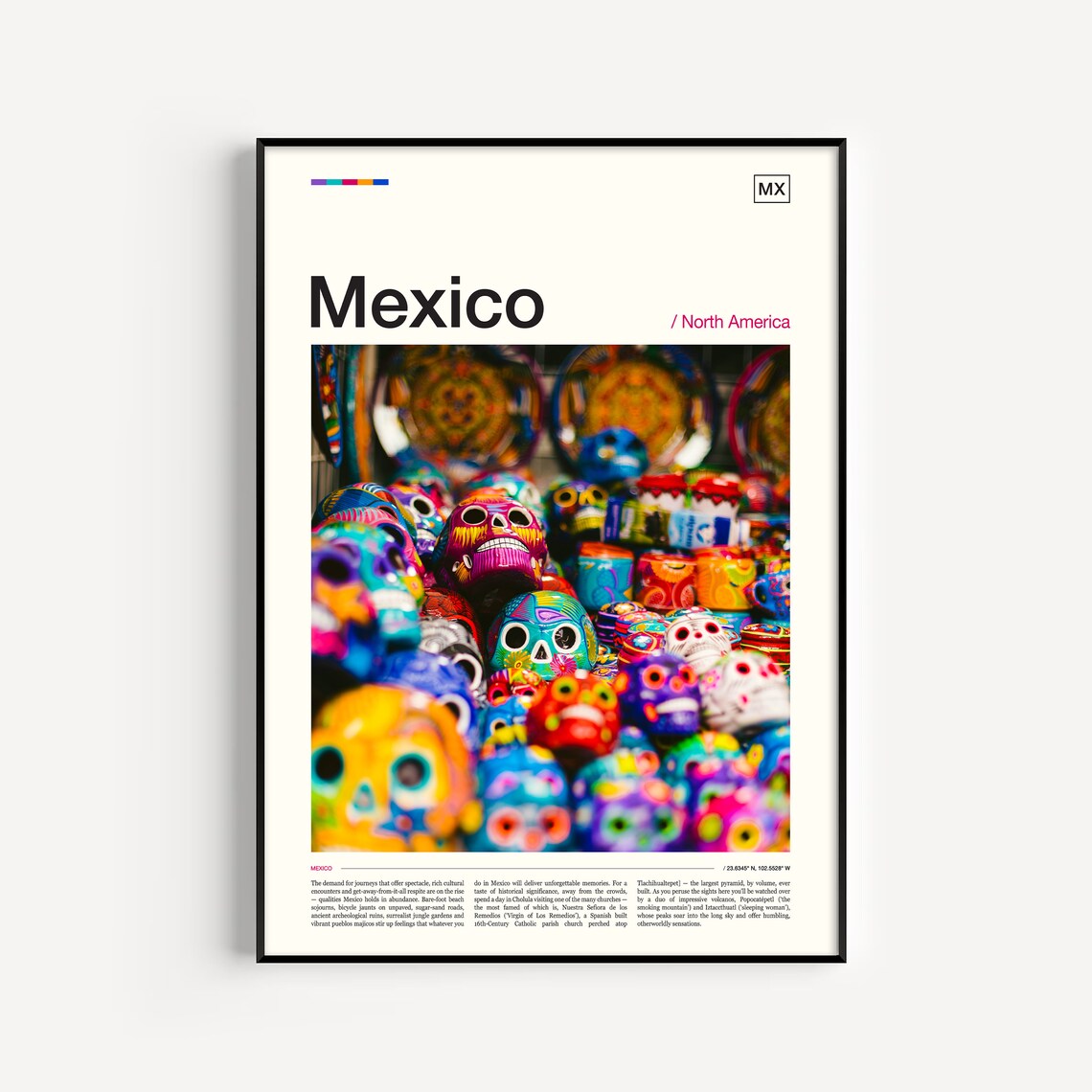Mexico Colorful Dia de los Muertos Sugar Skulls Market Culture Poster