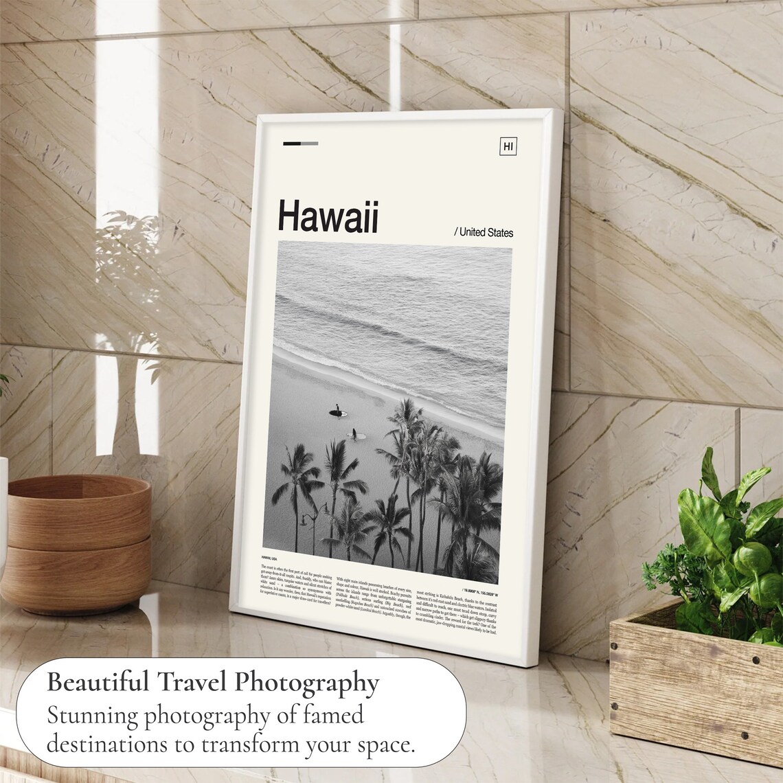 Hawaii Black and White Travel Poster, Wall Art Print - Image 4