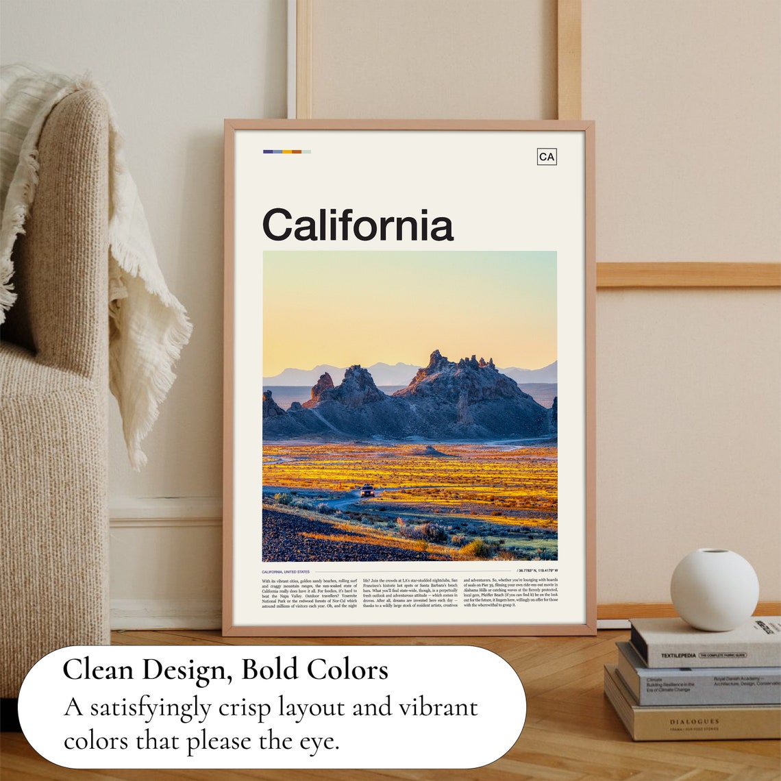 California Desert Tufa Rock Formations Sunset Golden Light Poster - Image 3