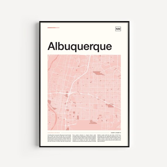 Albuquerque New Mexico Soft Pink City Street Map Travel Poster