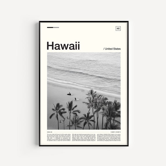 Hawaii Black and White Travel Poster, Wall Art Print