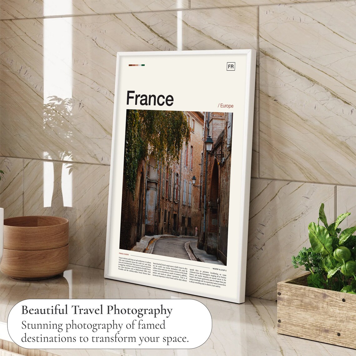 France Historic Brick Street Photography Editorial Travel Poster - Image 4