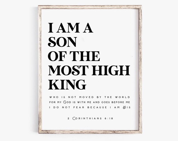 I Am The Son Of A King, Minimalist Scripture Art Print