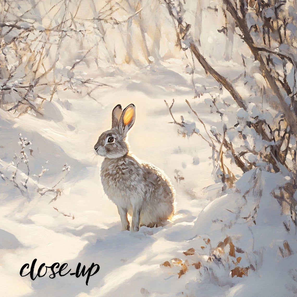 Rabbit in Sunlit Snowy Forest Golden Winter Wildlife Scene Art Poster - Image 4