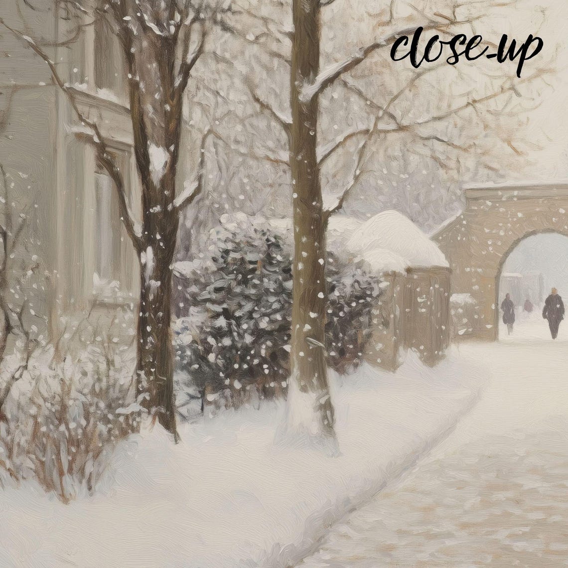 Snowy Lane Stone Archway Figures Old Town Winter Walk Poster - Image 4