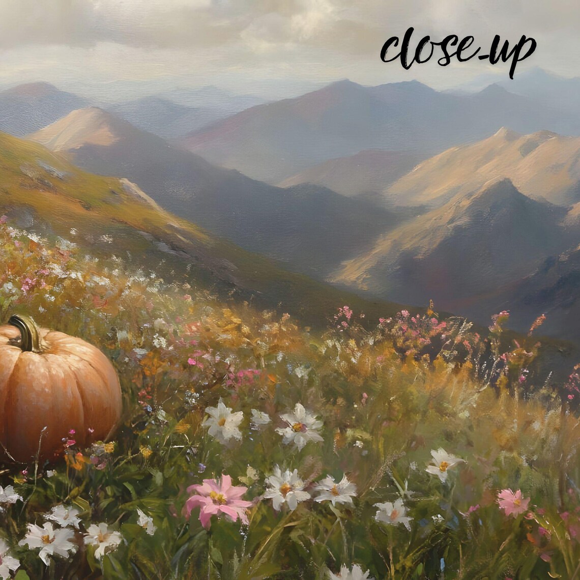 Pumpkins in Mountain Wildflower Meadow Scenic Landscape Poster - Image 3
