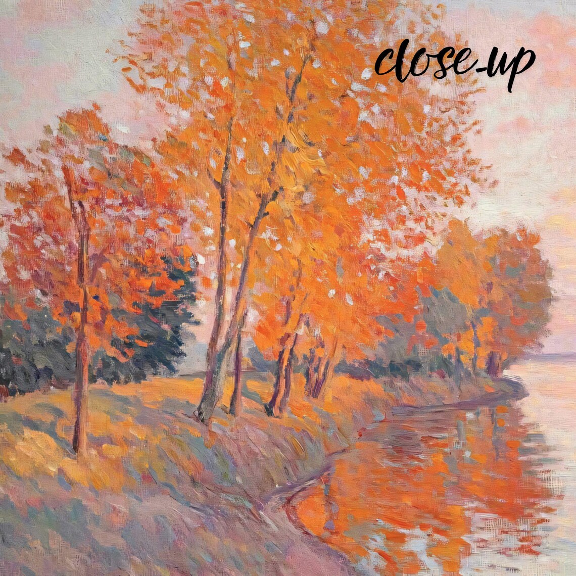 Autumn Lake Sunset Impressionist Orange Trees Pastel Reflection Art Poster - Image 4