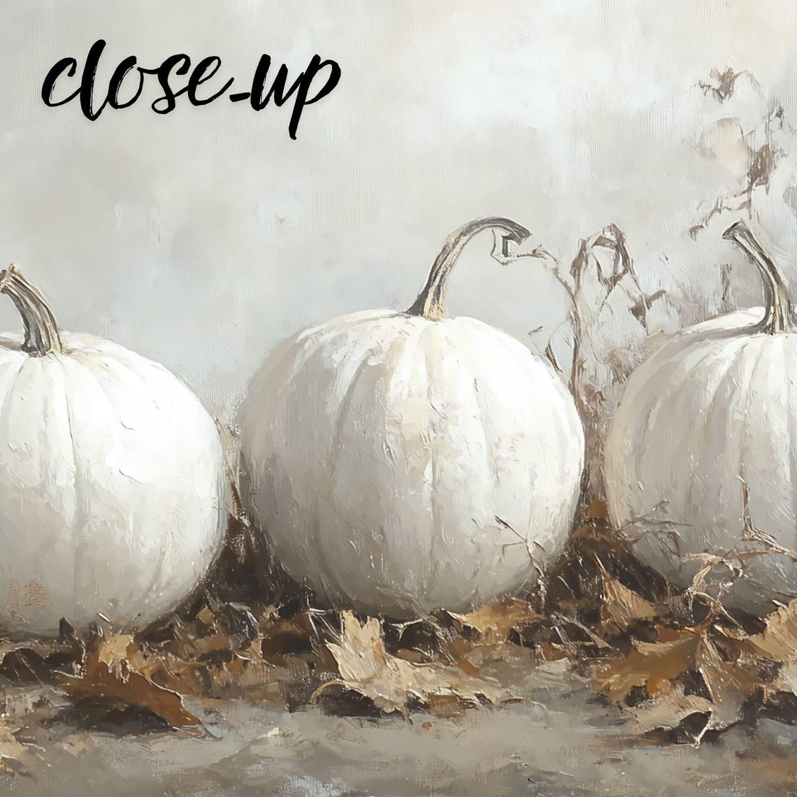 Four White Pumpkins Lined Up Harvest Still Life Autumn Wall Poster - Image 3