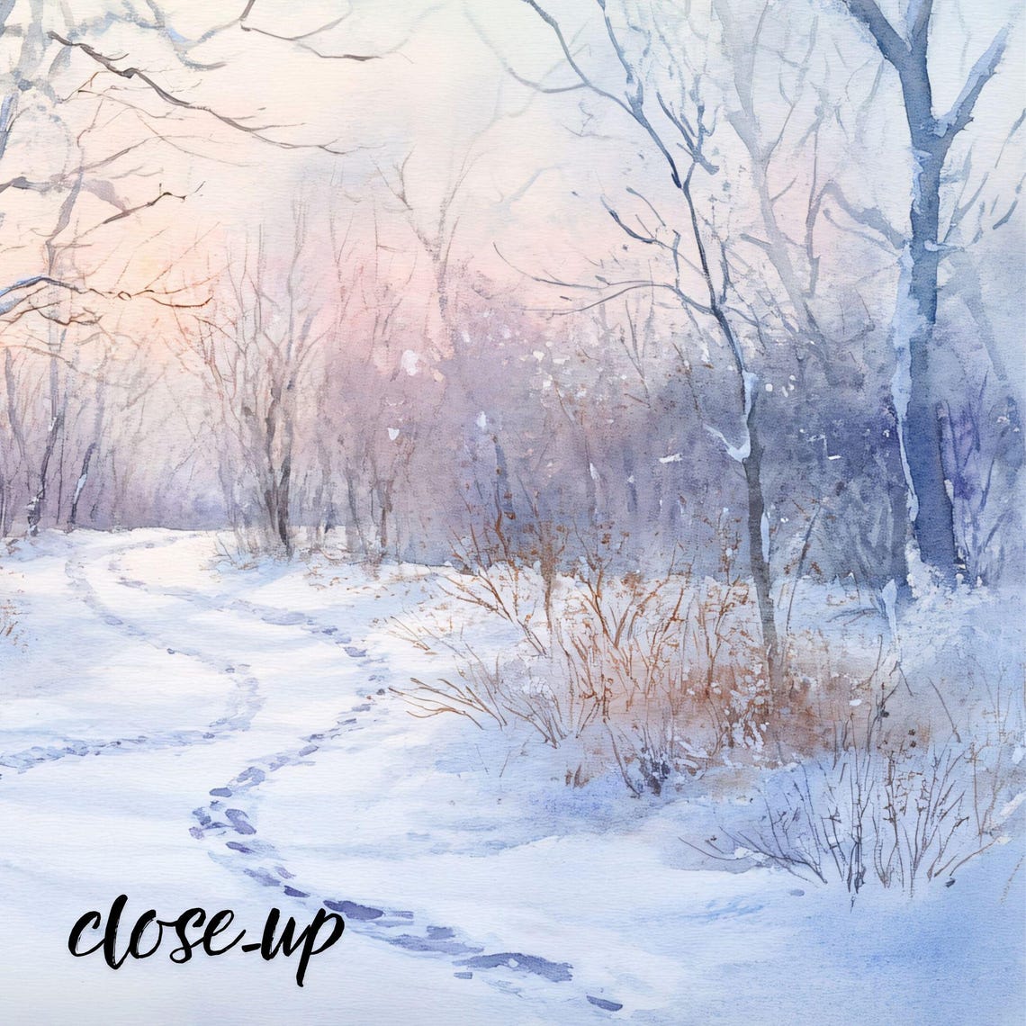 Snowy Winter Forest Path Watercolor Painting Serene Winter Poster - Image 3