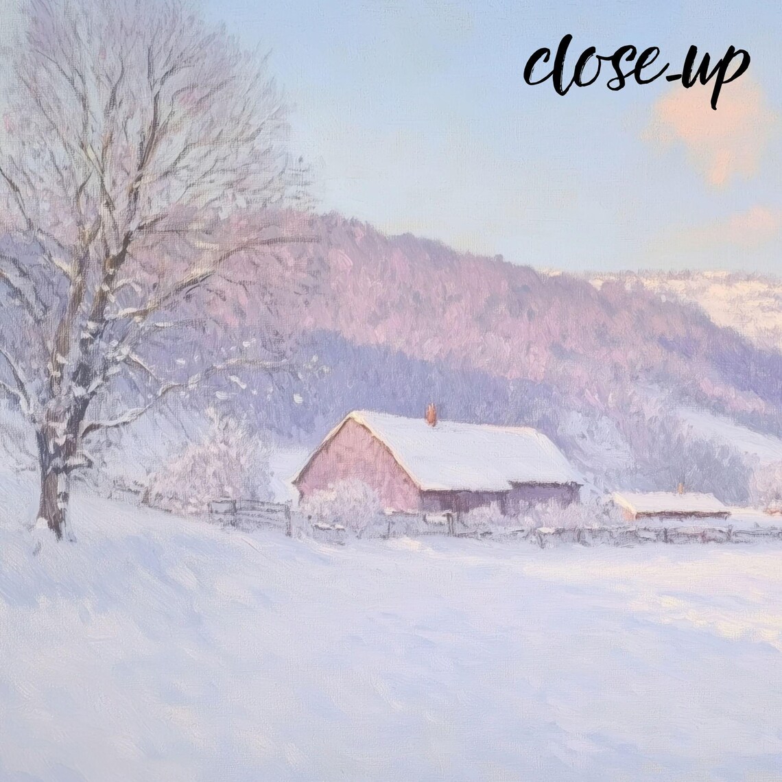 Snow Covered Barn and Rolling Hills on a Bright Winter Day Painting Poster - Image 4