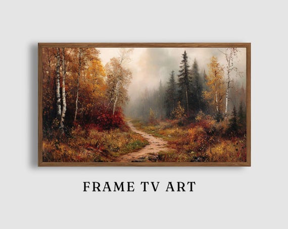 Moody Autumn Forest Pathway Art For Frame Tv Tranquil Fall Landscape Tv Art Decor