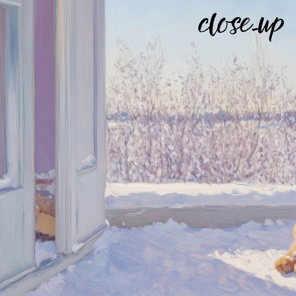 Orange Tabby Cat Sleeping on a Snowy Sunlit Porch by the Open Door Poster - Image 3