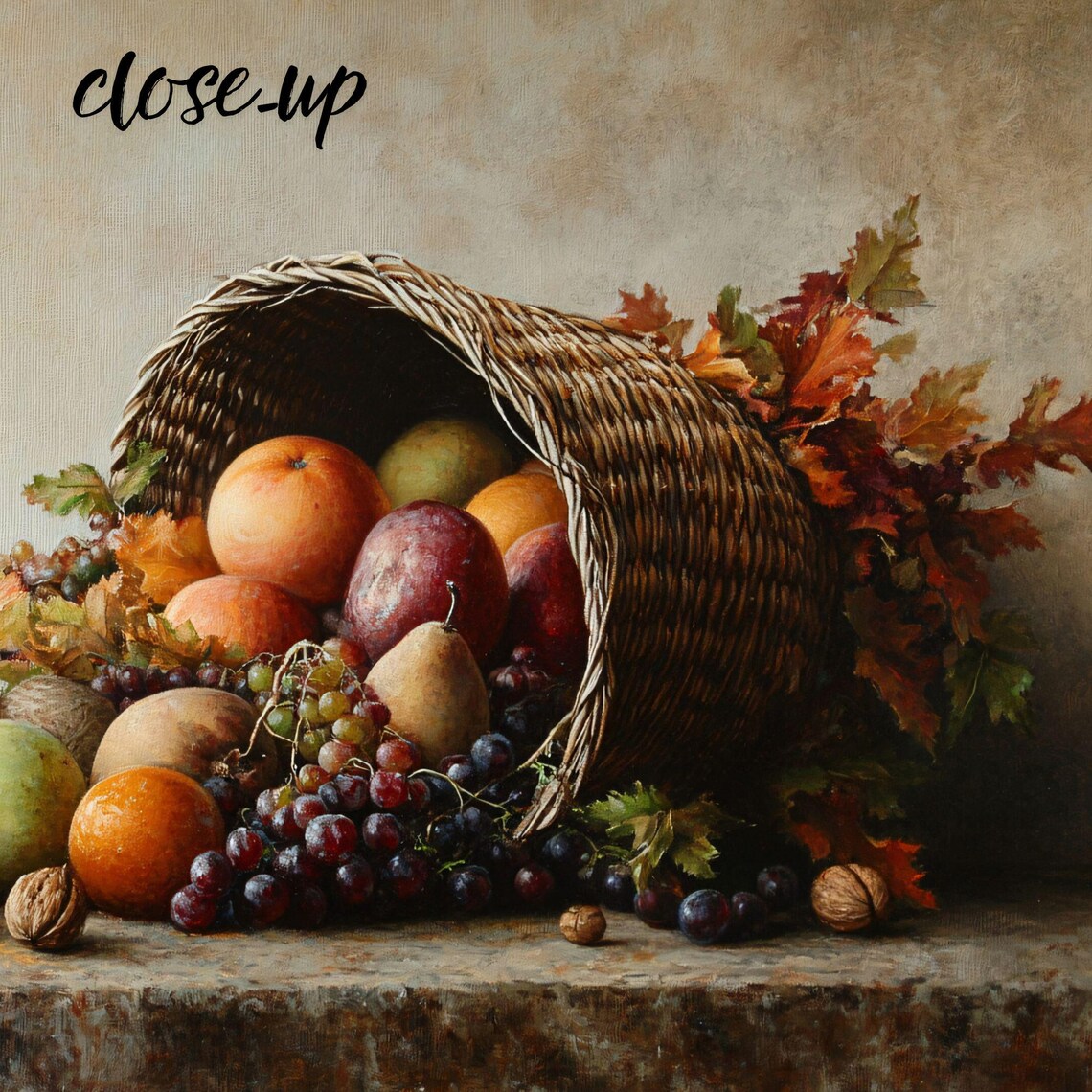 Cornucopia Harvest Still Life Autumn Fruit Grapes and Leaves Art Poster - Image 3