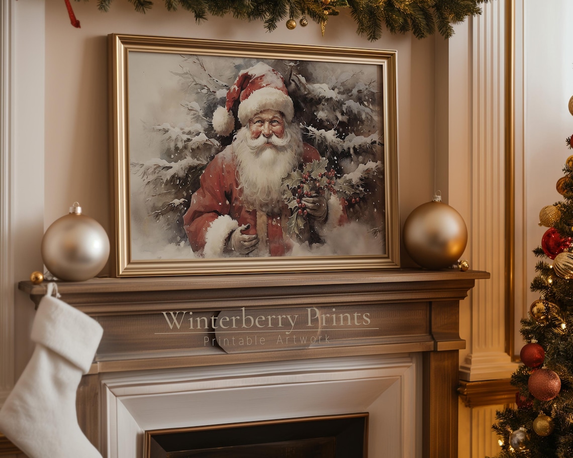Christmas Santa Vintage Painting Art Print