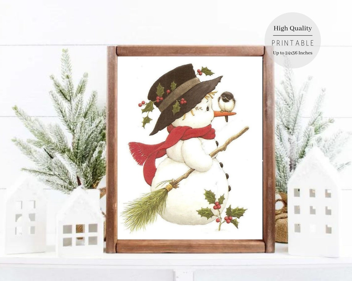 Christmas Wall Art Cute Snowman Christmas Wall Art Vintage Snowman Christmas Print Farmhouse Frosty Christmas Decor Winter Print