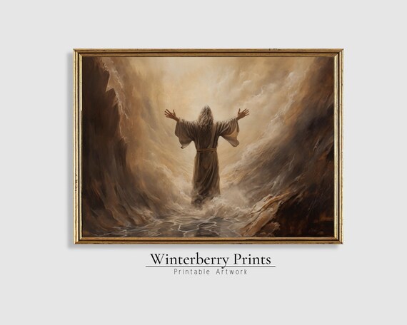 Moses Parting the Red Sea Dramatic Biblical Oil Painting Christian Wall Art