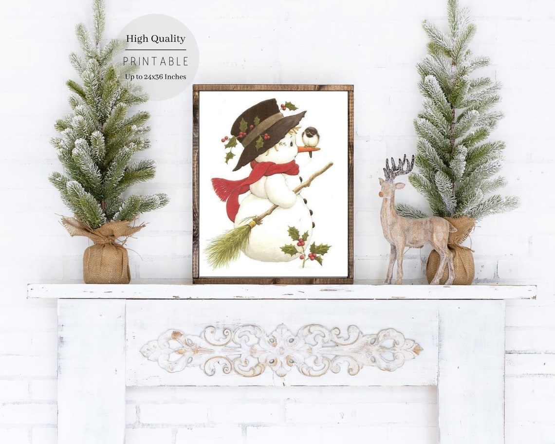 Christmas Wall Art Cute Snowman Christmas Wall Art Vintage Snowman Christmas Print Farmhouse Frosty Christmas Decor Winter Print - Image 4