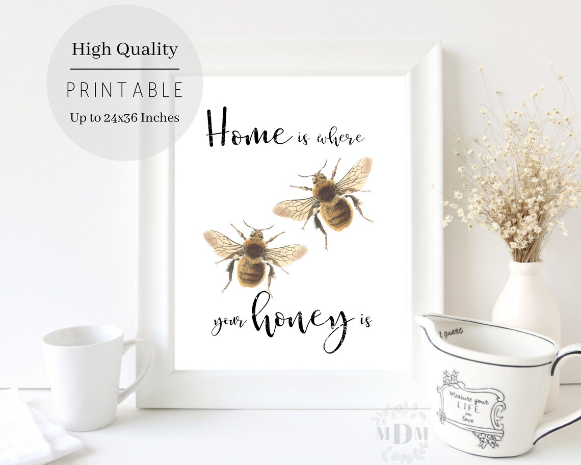 Vintage Bee Print, Farmhouse Spring Decor