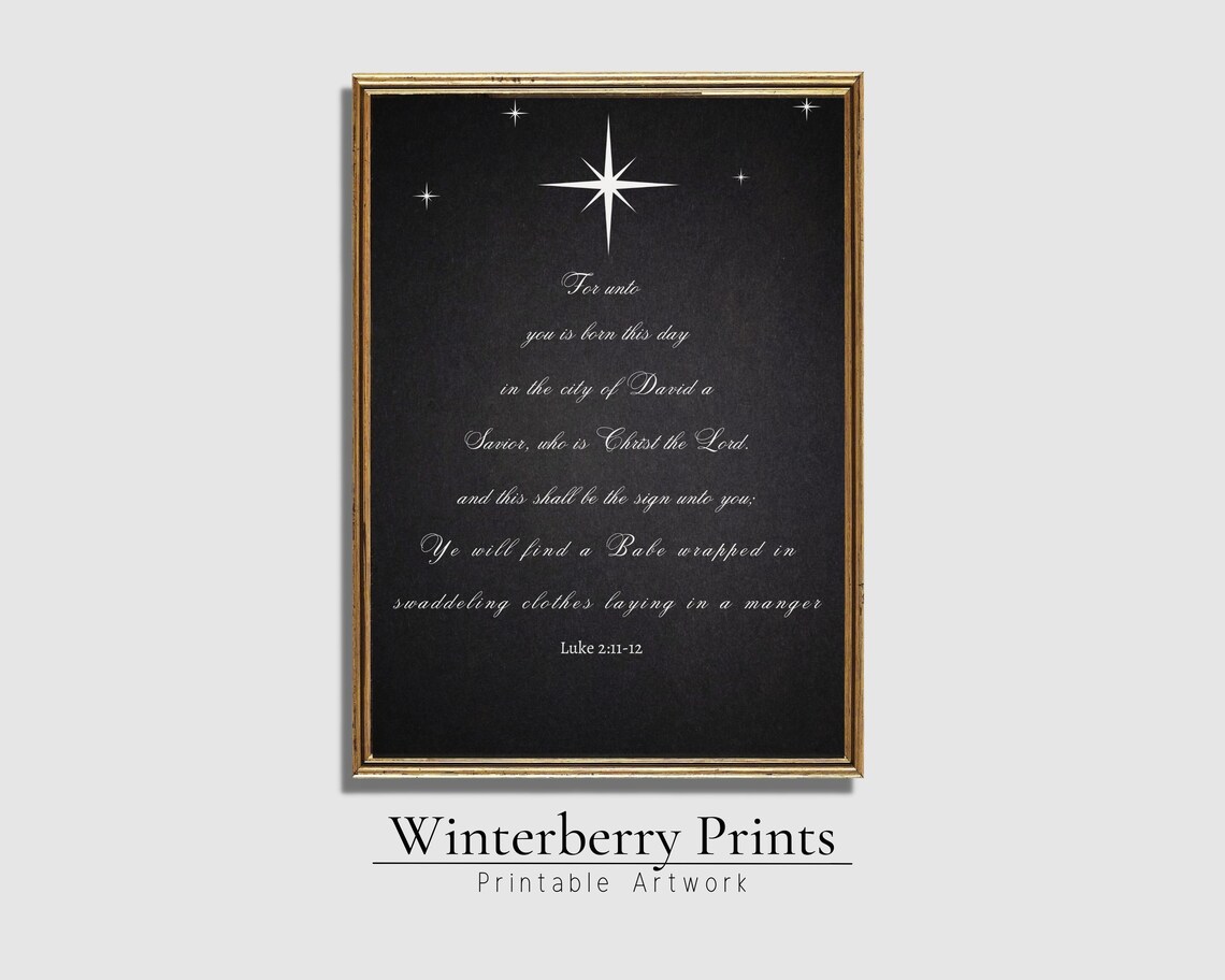 Luke 211 12 Nativity Scripture Star Black Christmas Faith Poster