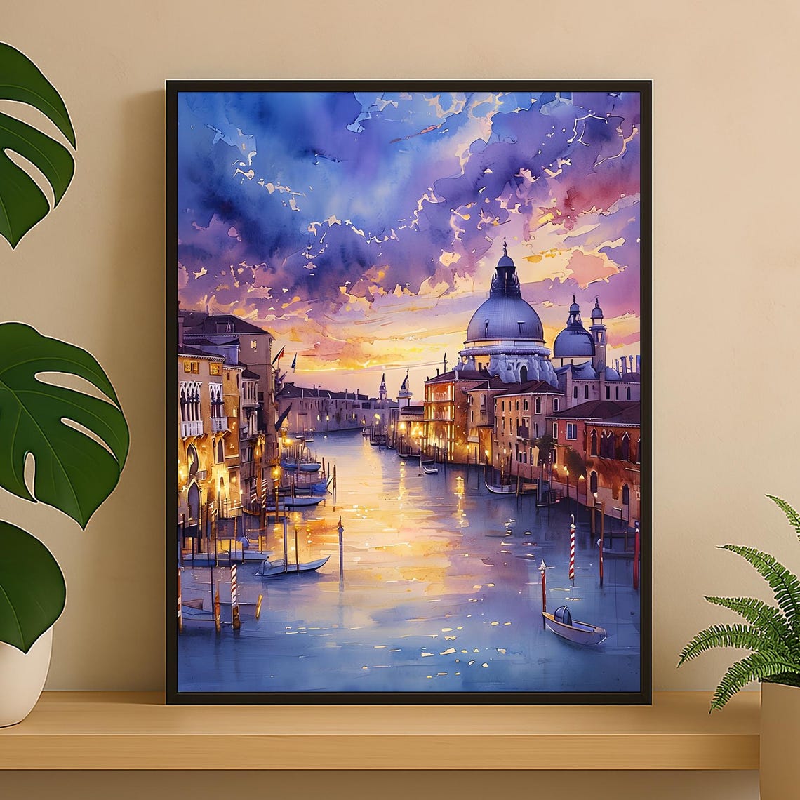 Venice Grand Canal Dusk Watercolor Gondolas Sunset Glow Poster