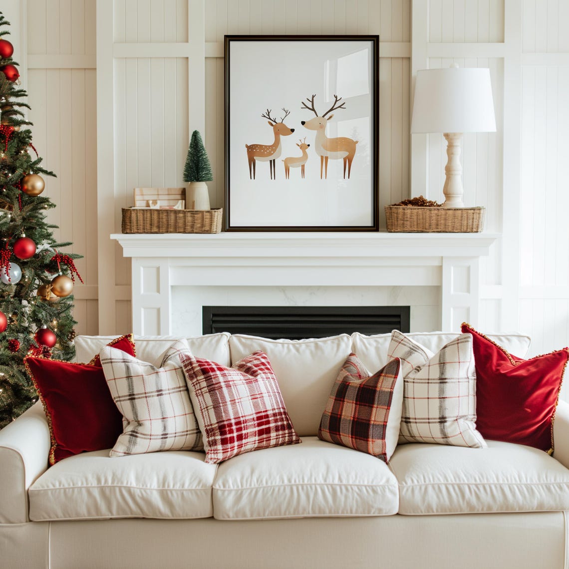 Reindeer Family Two Adults Baby Deer Minimalist Nursery Poster - Image 3
