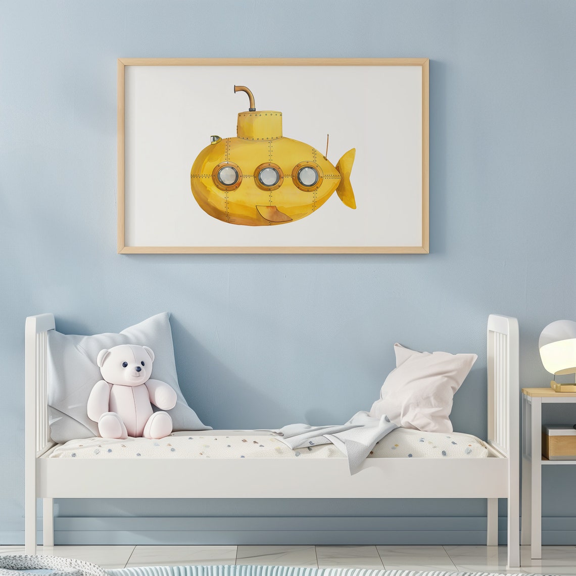 Yellow Submarine Kids Nautical Ocean Decor Watercolor Wall Art - Image 3